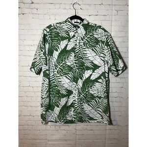 Reyn Spooner Green White Monstera Leaf Tropical Hawaiian Button Down Shirt SZ L